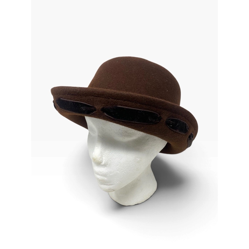 Cappelli Womens Chocolate Brown Brown Felt Hat Velvet Ribbion Accent 90's Vibe